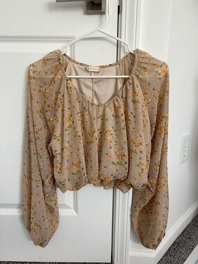 Altar'd State Beige Floral Billowy Peasant Blouse
